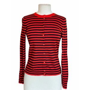 J CREW Womens Caryn Cardigan Small Striped Blue Red Cotton Long Sleeved Preppy
